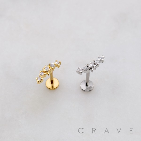 ROUND CZ ARCH CASCADE THREADLESS (PUSH IN) 316L SURGICAL STEEL LABRET SET